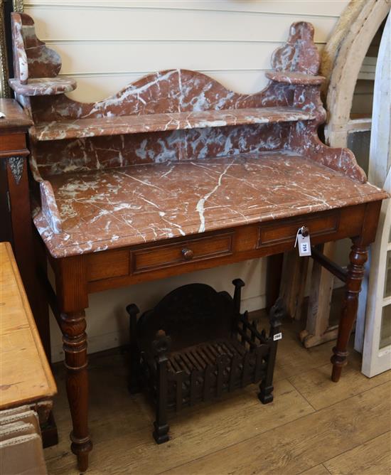 A French marble top pine washstand W.110cm